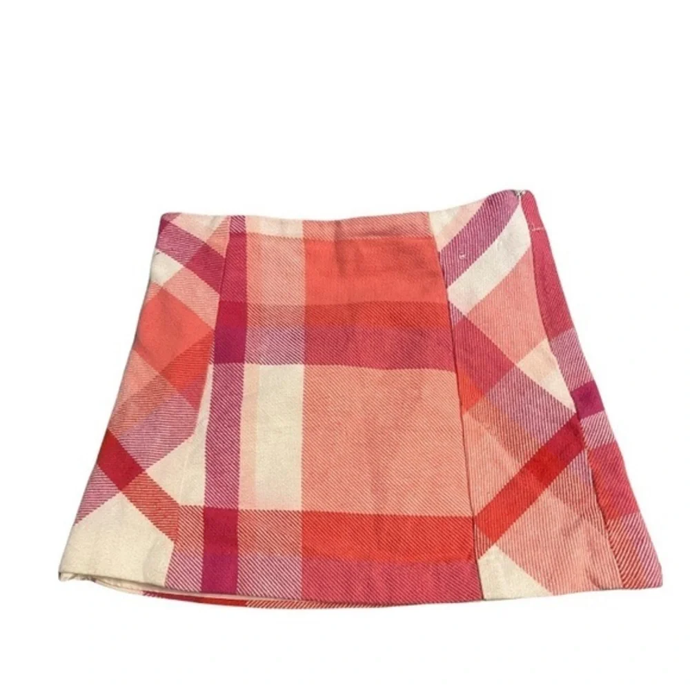 Gymboree girl’s 4 pink/white plaid 100% cotton lined side zipper A‎ line skirt